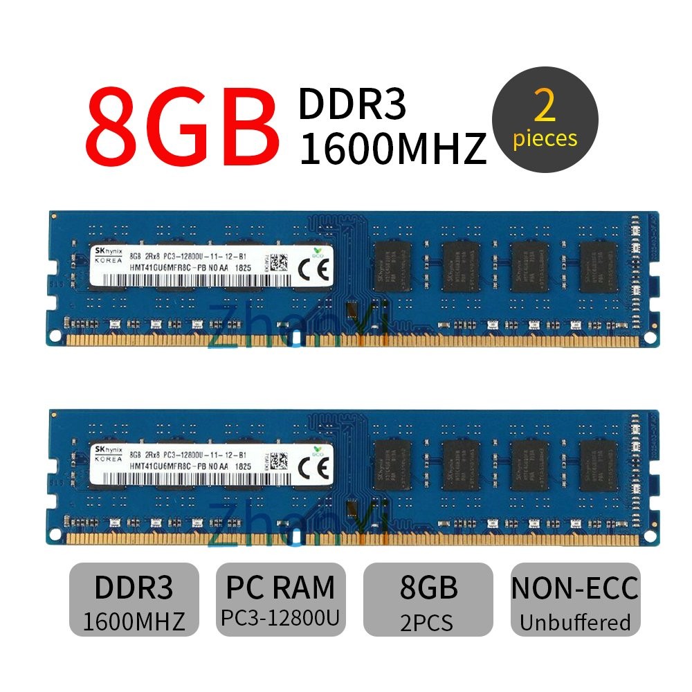 SKHynix 16GB Kit 2x 8GB DDR3 1600MHz PC3-12800 intel Desktop PC RAM Memory Blue