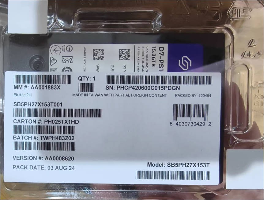 Solidigm Intel D7 PS1010 15.36TB SSD 2.5" U.2 NVME PCIe 5.0 X4 SB5PH27X153T001