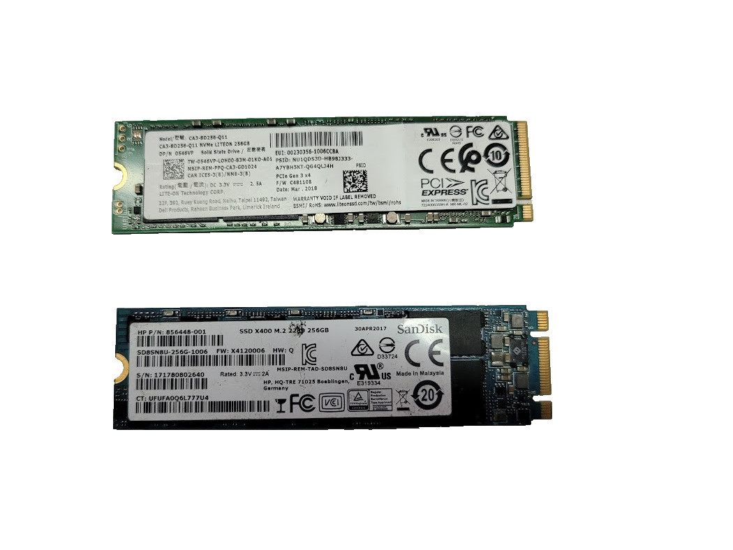 Lot of 2 SanDisk SD8SN8U-256G-1006 & LITEON CA3-8D256-Q11 NVMe 256GB