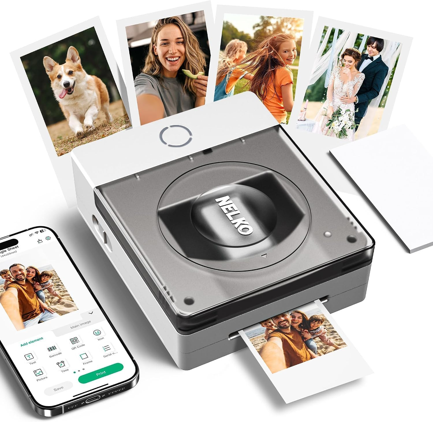 Photo Printer, 2X3 Portable PP02 Inkjet Printer for Sticker, Magnetic, Water Tra