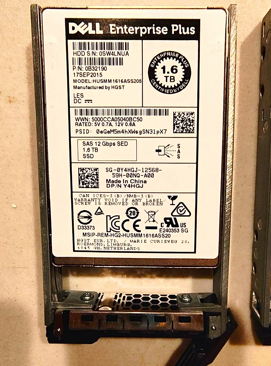 Dell Enterprise Plus 1.6TB 2.5" SAS 12Gbps SED SSD HUSMM1616ASS205 Y4HGJ
