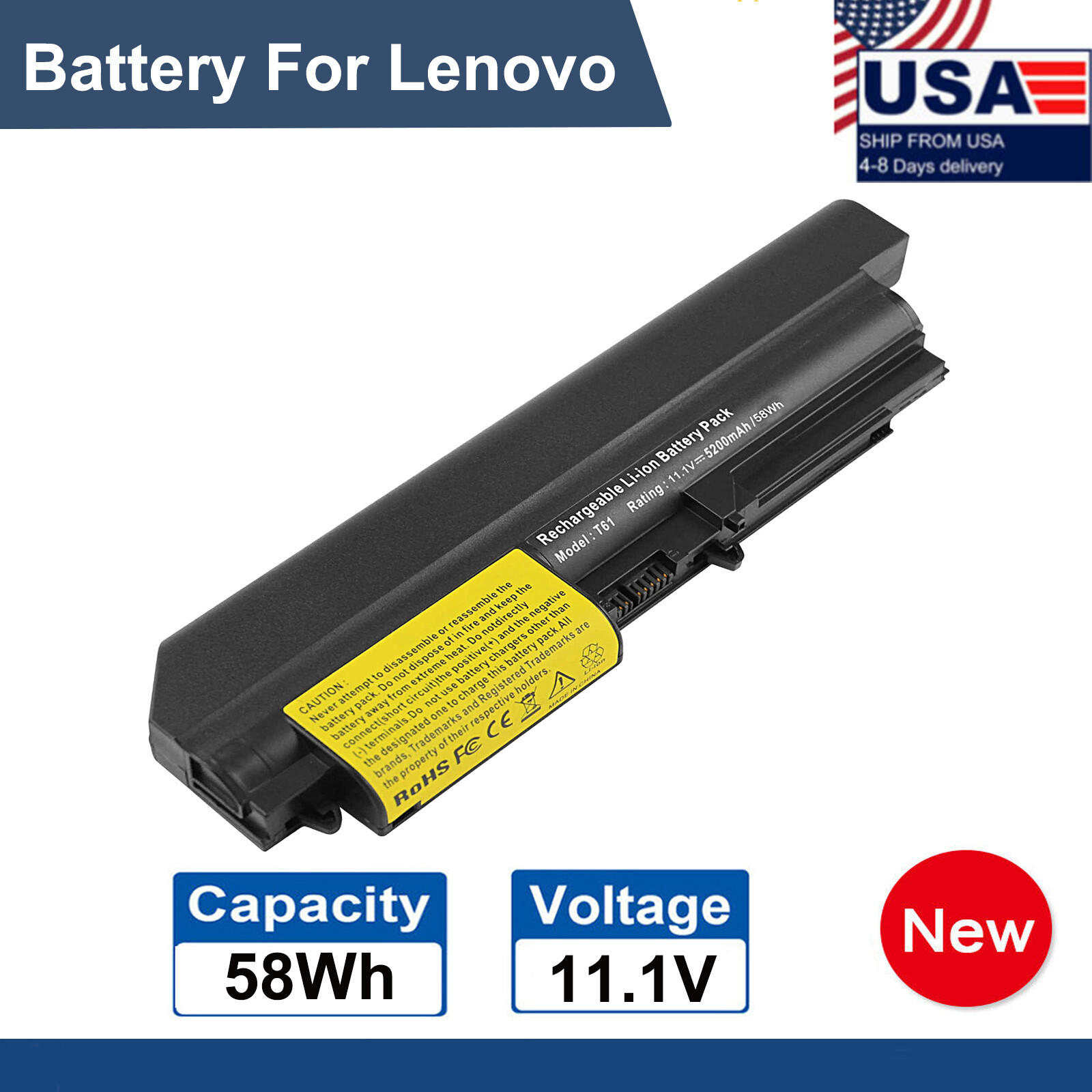 T400 Battery for Lenovo ThinkPad T400 2764 R400 7443 R61 7732 7733 7737 T61 58Wh