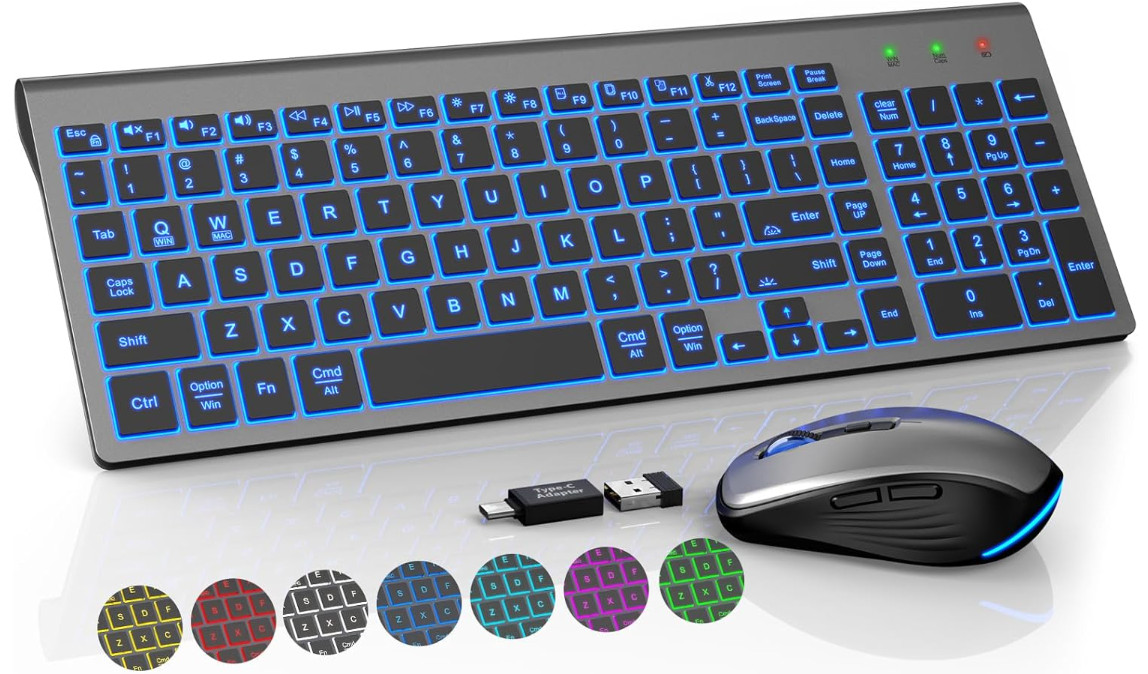 Teclado y Ratón Inalámbricos Retroiluminados Recargables RGB Compactos PC, Nuevo