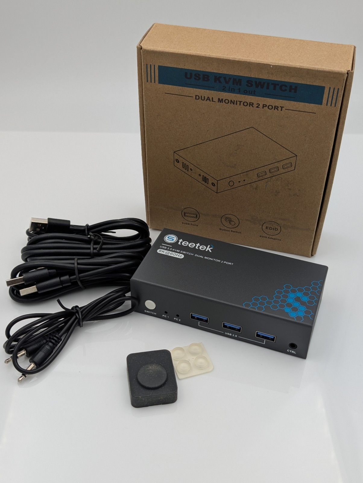TEETEK 8K 60Hz Dual Monitor KVM Switch 2-Port HDMI 2.1 USB 3.0 STK-S7229H2