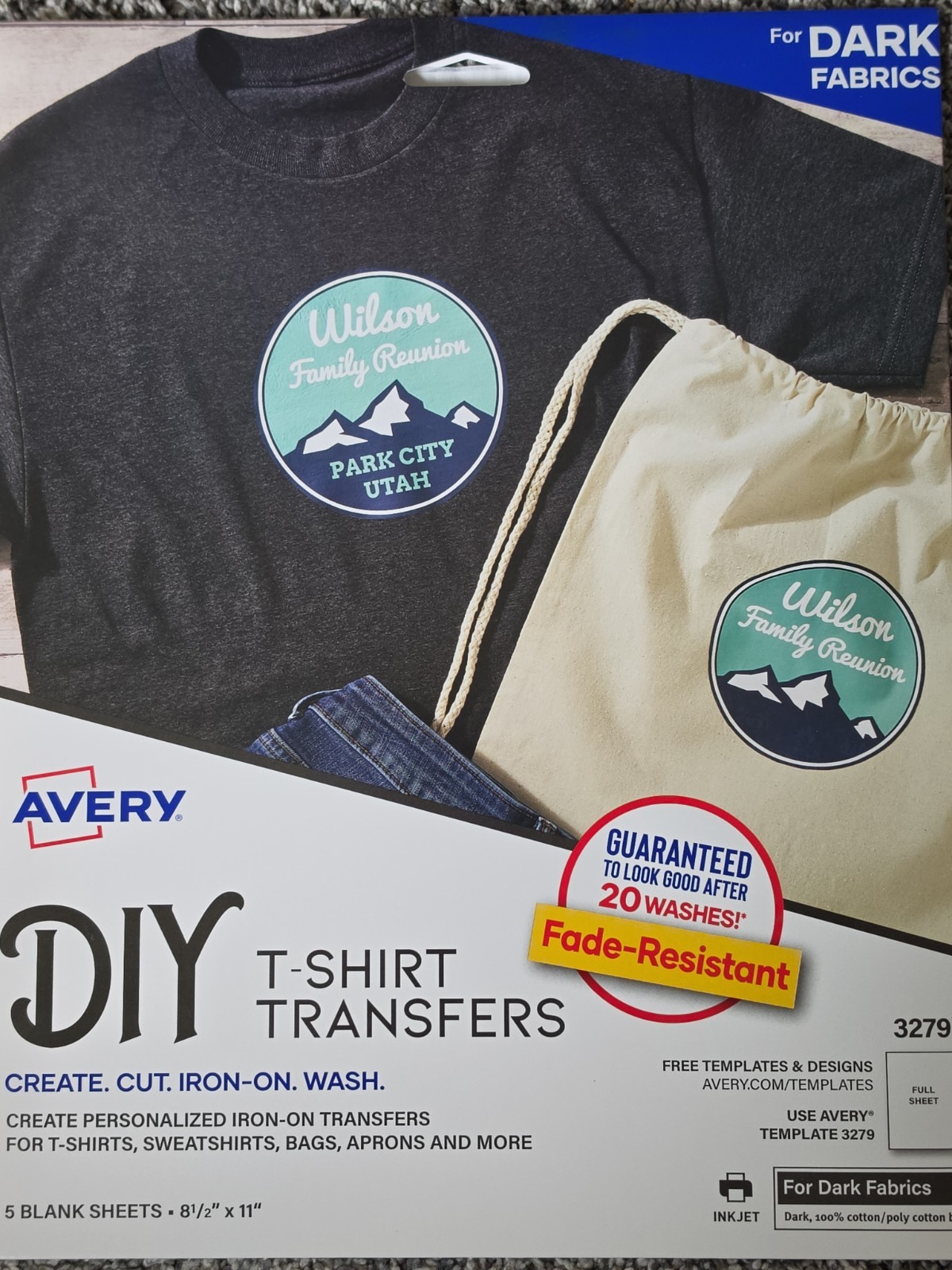 Avery Printable Heat Transfer Paper for Dark Fabrics, 8.5" x 11", 5 Pack NIP