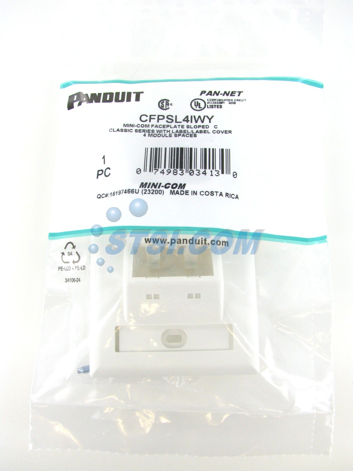 Panduit CFPSL4IWY 4-Port Mini-Com SLOPED Faceplate, Labeled, Off-White ~STSI