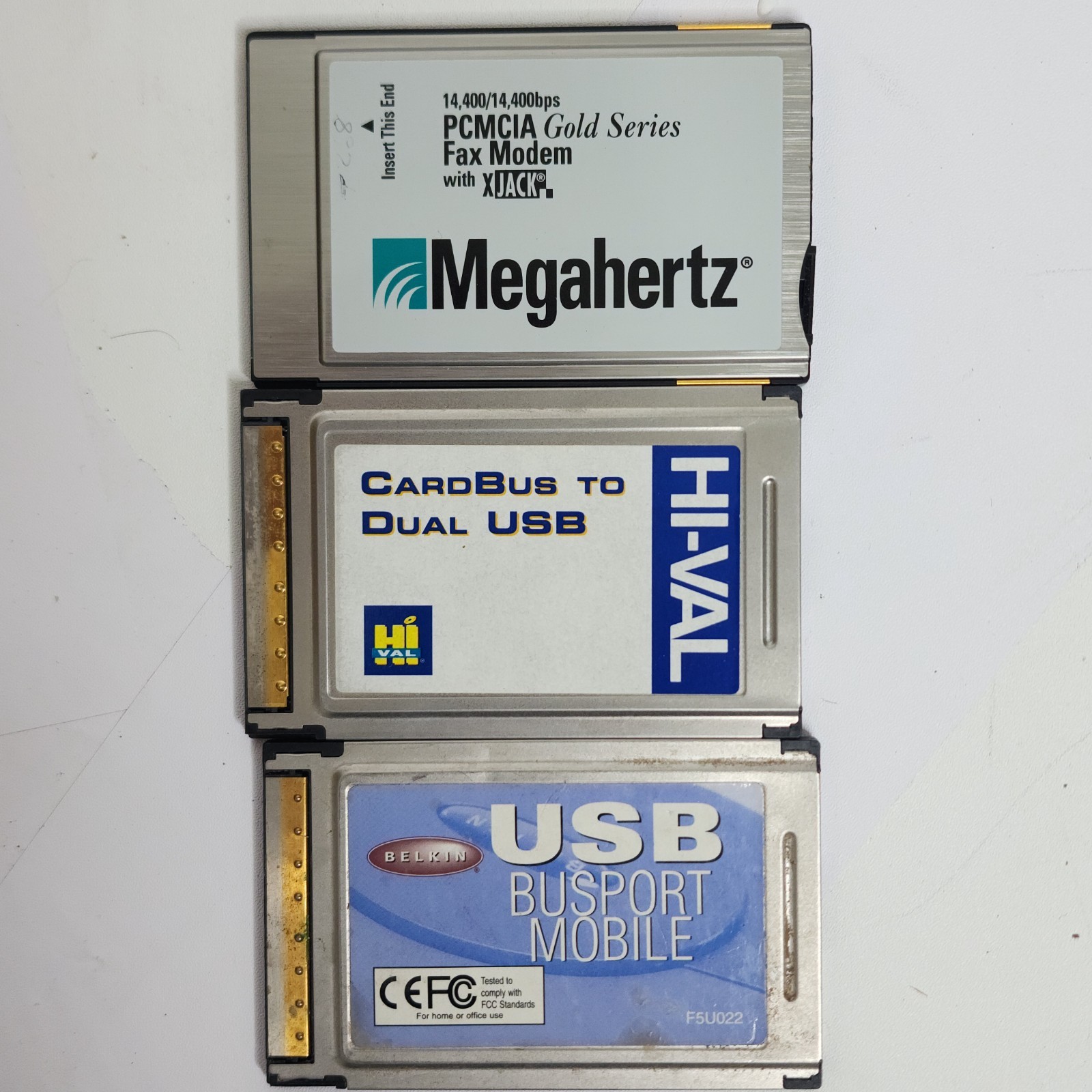 Vintage PC Card Bundle Cardbus 56K Fax Modem Hi‑Val Belkin USB