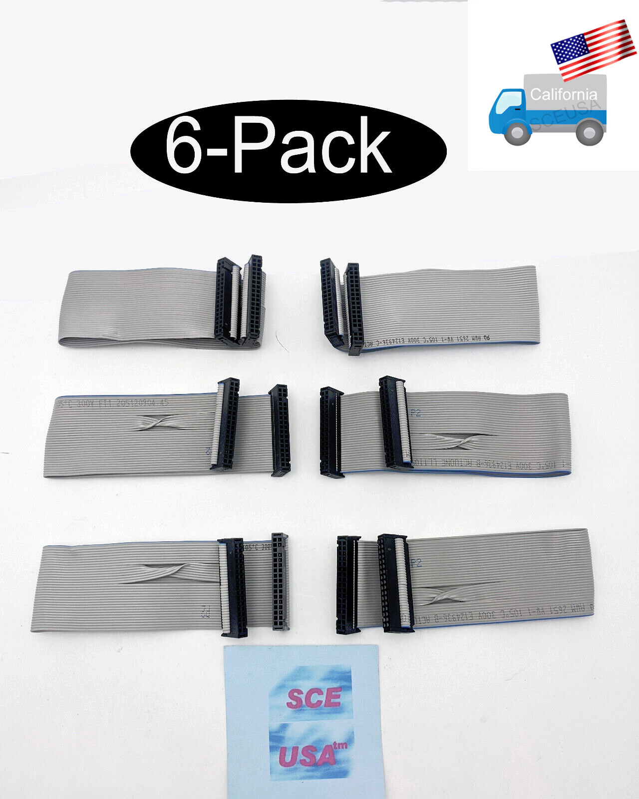 6-Pack: NEW Flat Floppy Drive Ribbon Data Cable 34 Pin PC FD Disc PC FDD Disk