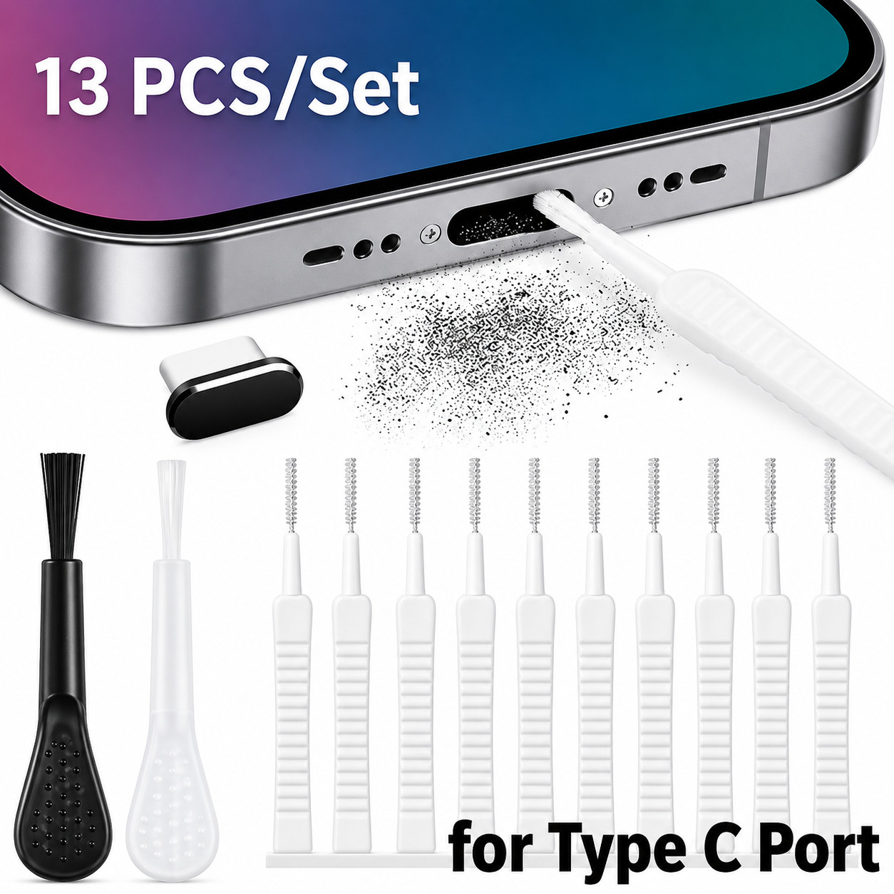 13 Piece Phone Charging Port Cleaning Kit Dust Brush Set iOS Type C Cleaning Kit