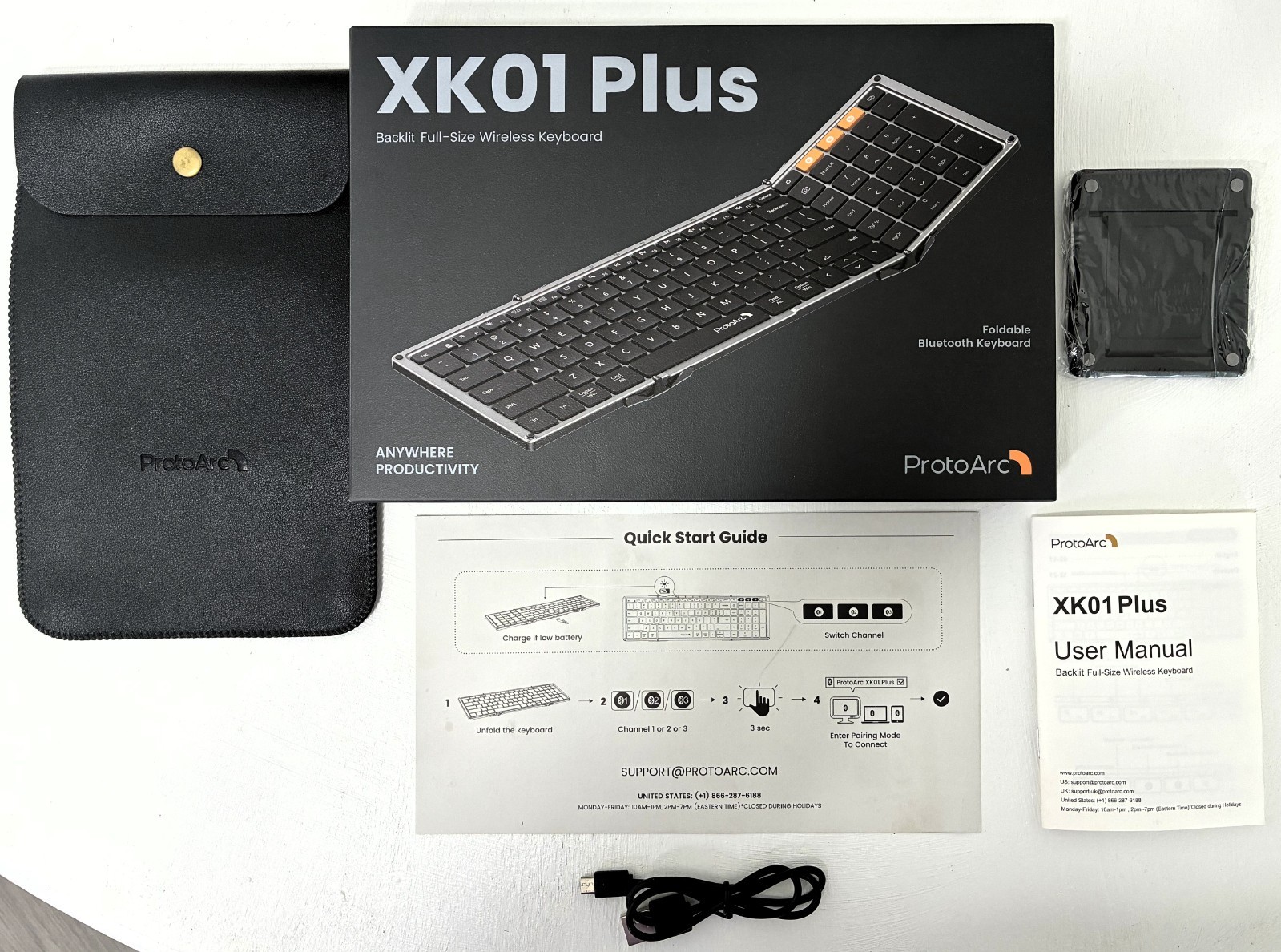 ProtoArc XK01 Plus Backlit Foldable Keyboard – Complete Box & Accessories