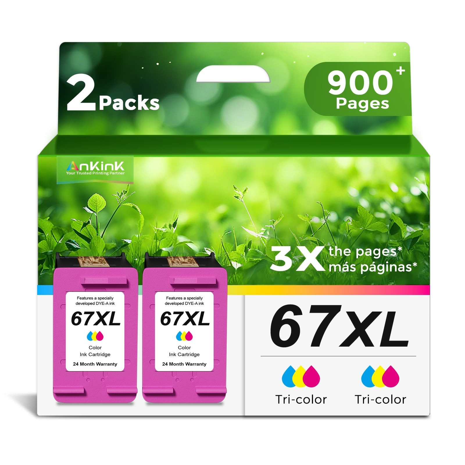 Ankink 67XL Color 2-Pack Ink Cartridge Replacement for HP 67XL