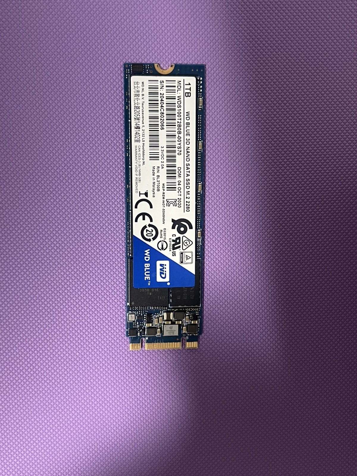 1TB WD Blue 3D NAND SATA M.2 2280 Internal SSD, WDS100T2B0B-00YS70 100% health