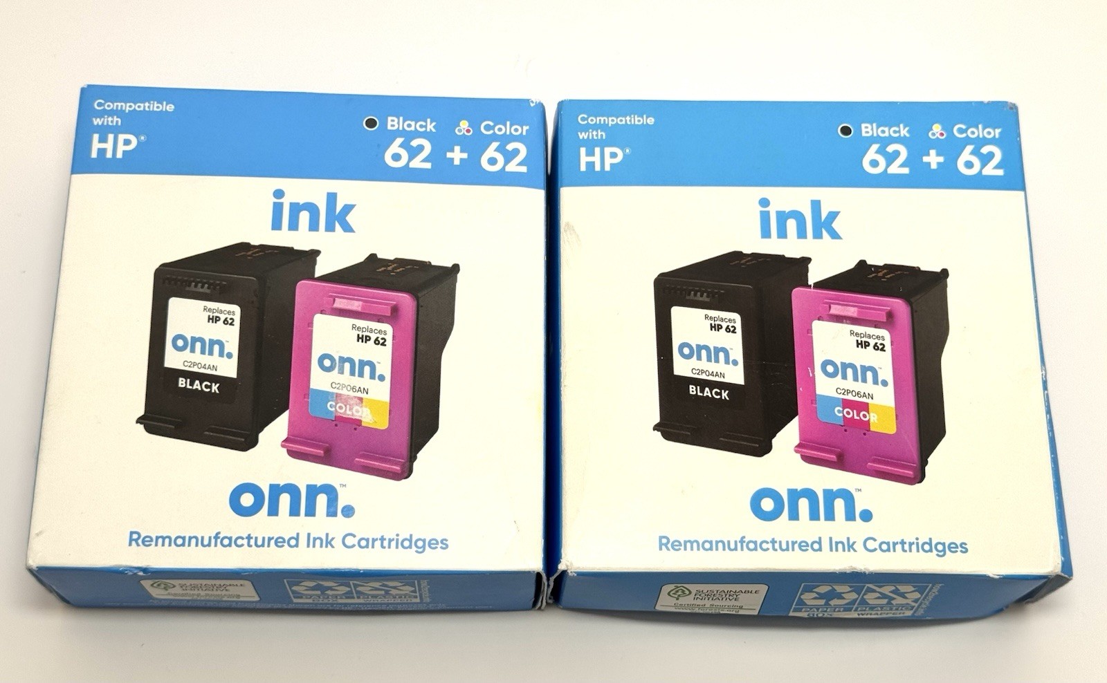 NEW ONN. 64 Black & 64 Tri-Color Replacement for HP64 Ink Cartridges Exp 09/25