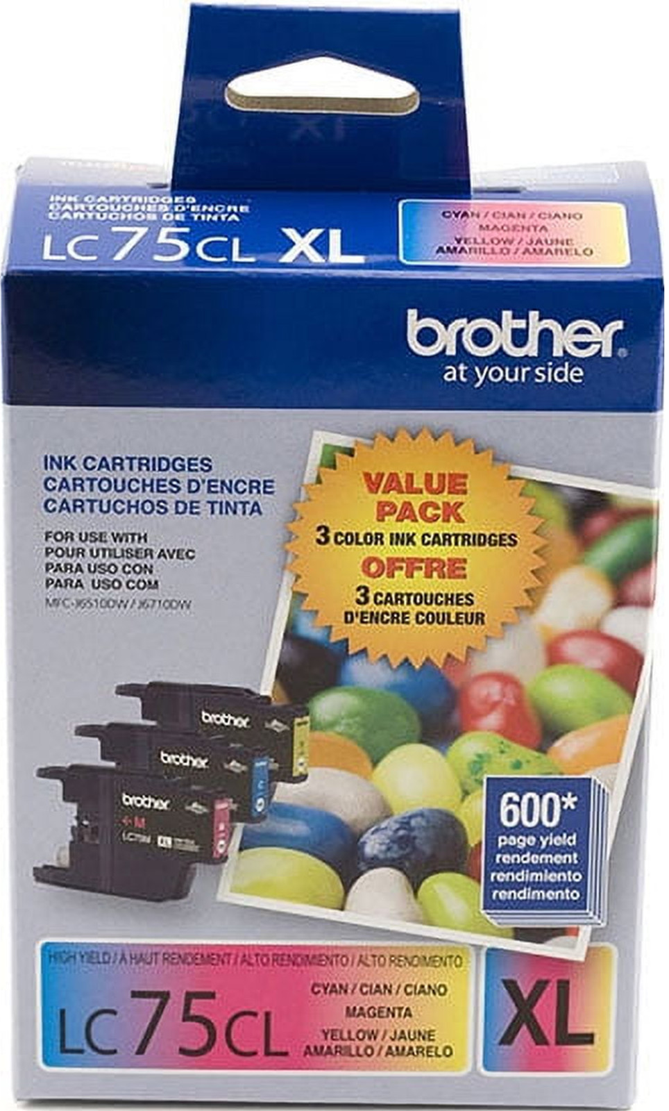 New Genuine Brother LC75XL Cyan Magenta Yellow 3PK Ink Cartridges