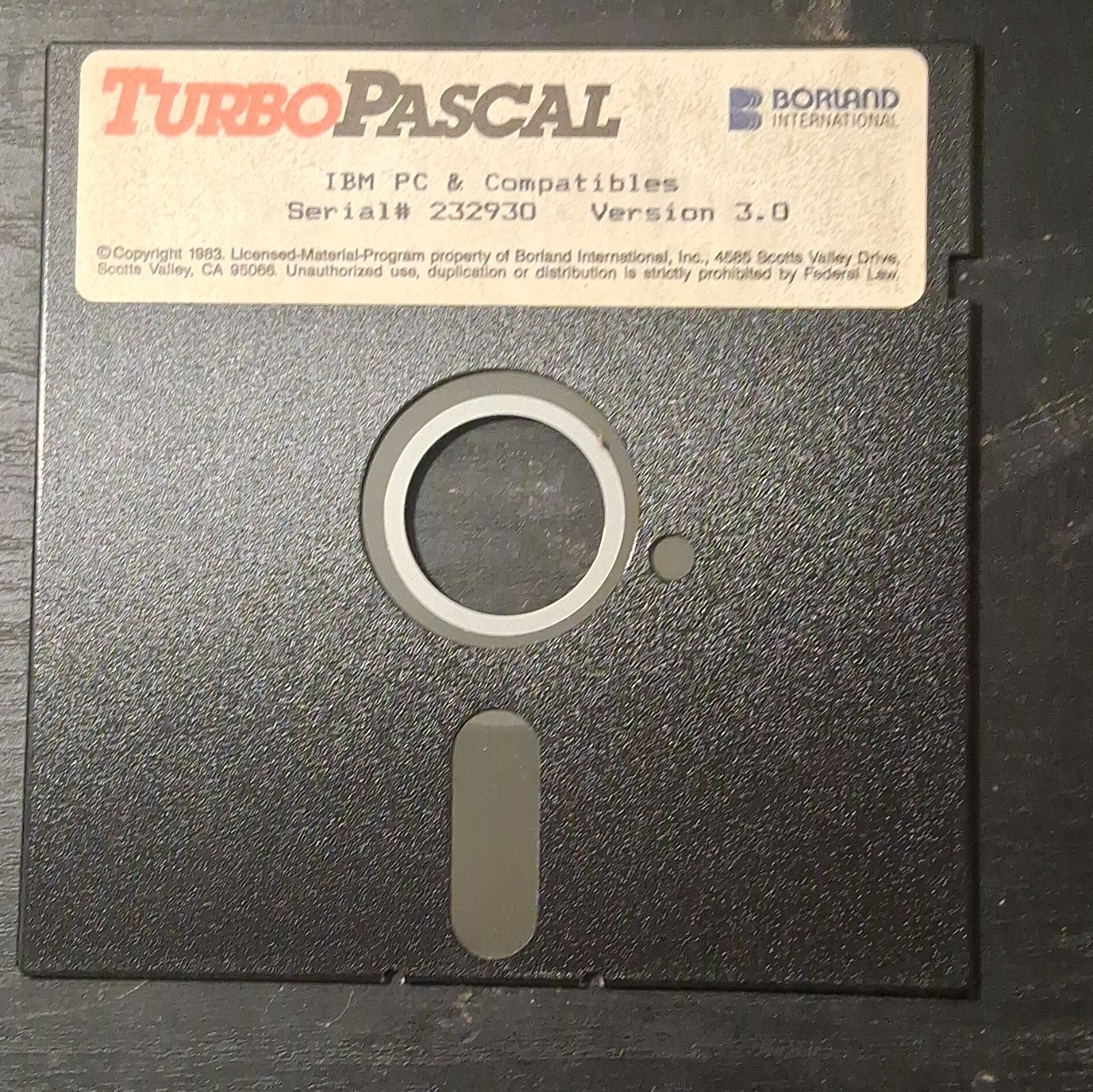 Turbo Pascal Vintage  Version 3.0 with BCD Floppy 5.25” Borland