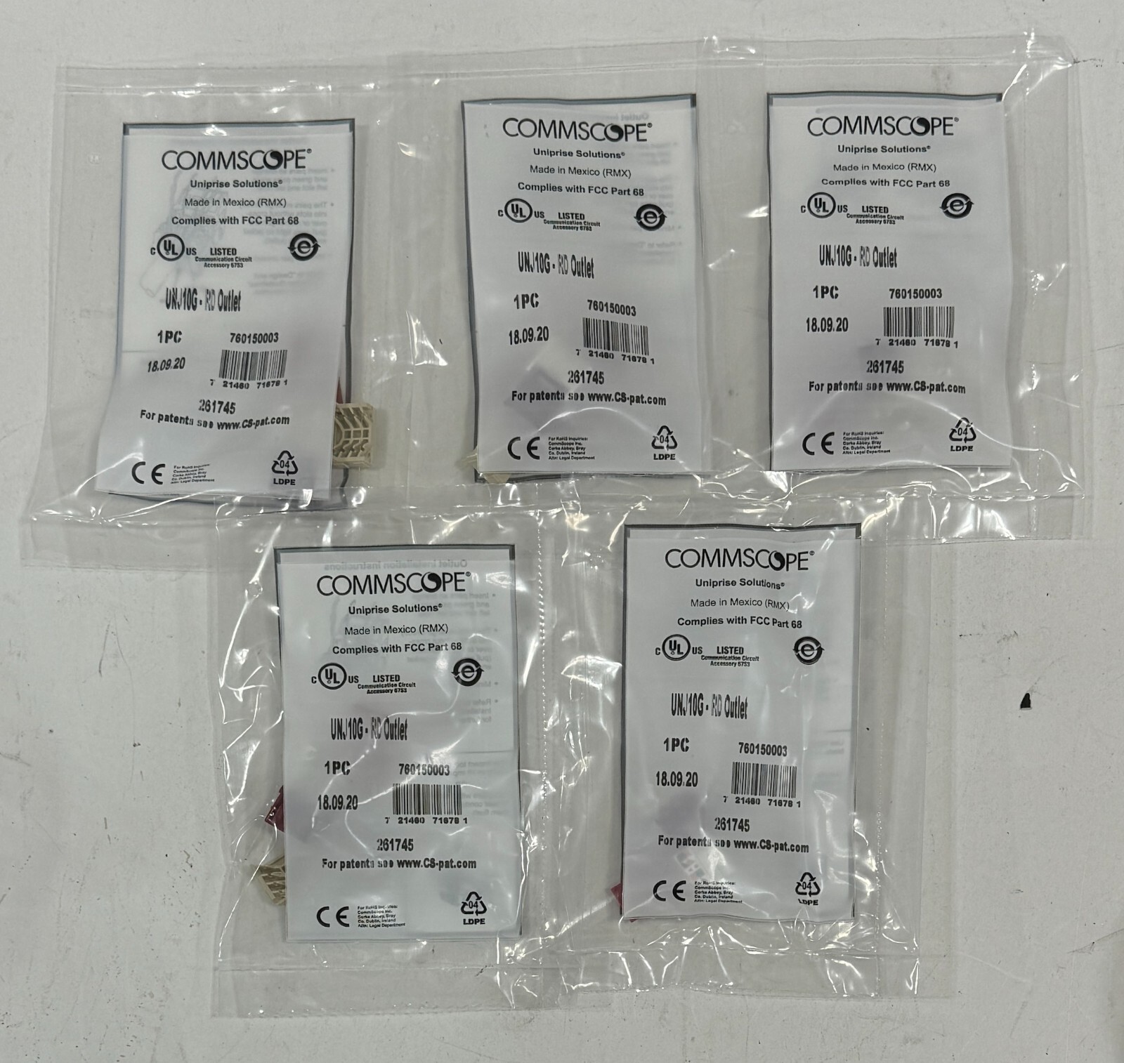 CommScope Uniprise UNJ10G-RD Outlet Cat6A U/UTP RJ-45 Modular Jack Red Lot of 5