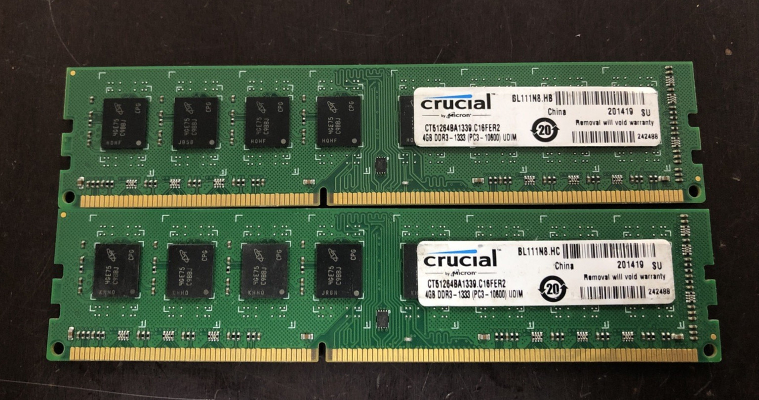 CRUCIAL 8GB (2x4GB) PC3-10600U DDR3 Desktop Memory RAM