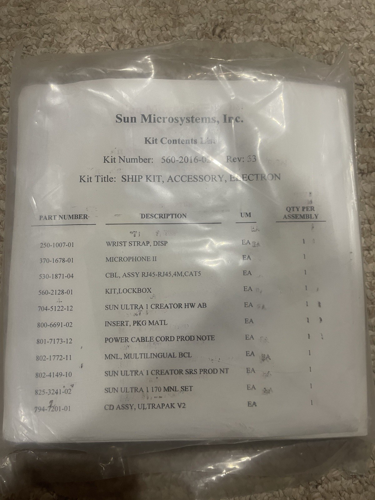 Sun Microsystems 560-2016-04 Accessory Ship Kit Ultra Creator Workstation