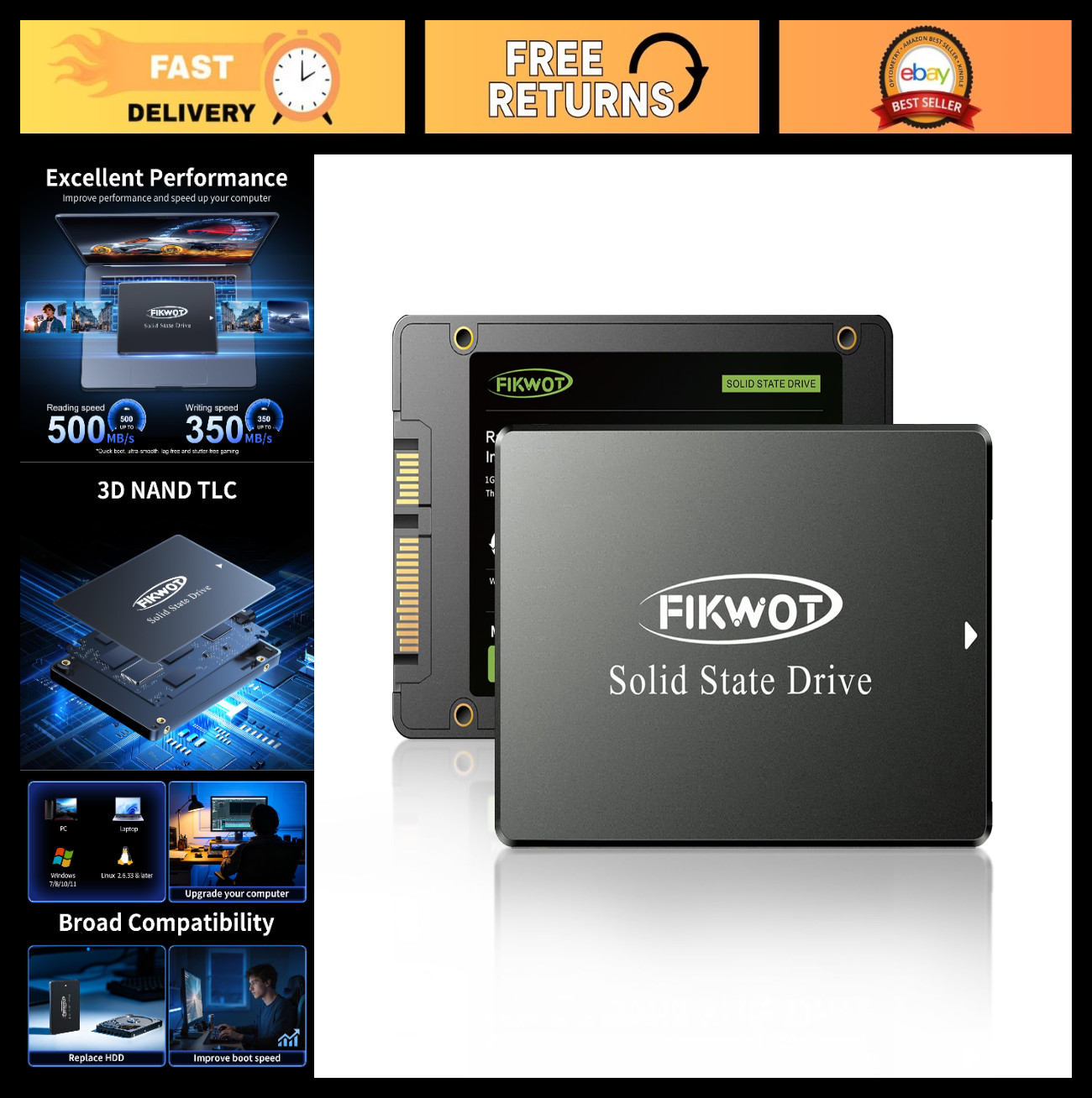 128GB 2.5" SATA III SSD, Solid State Drive, 560MB/s Read Speed, 3D NAND, Interna