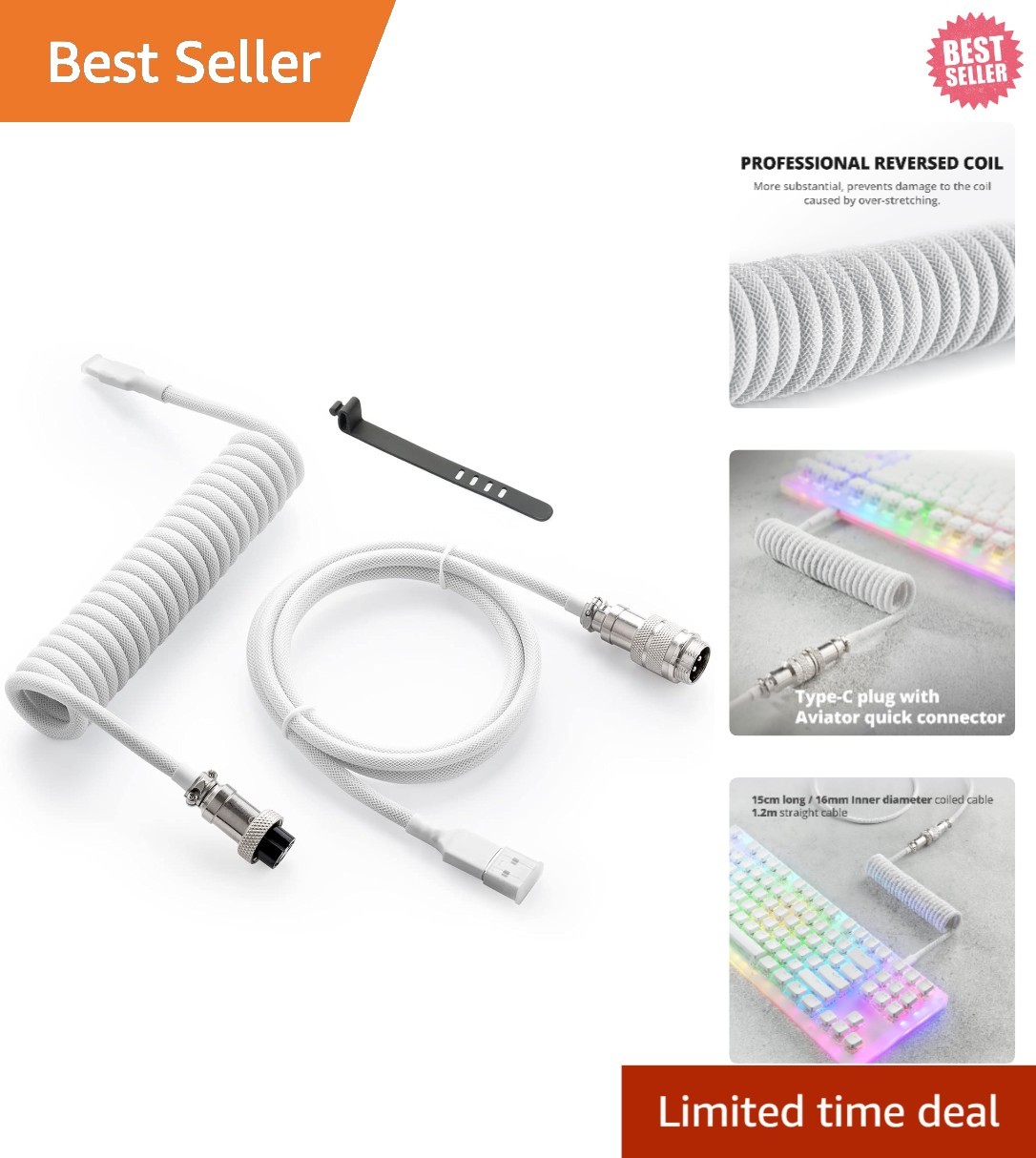 High-Speed Custom Coiled USB C Cable 1.5M for Gaming Keyboards - Durable Design