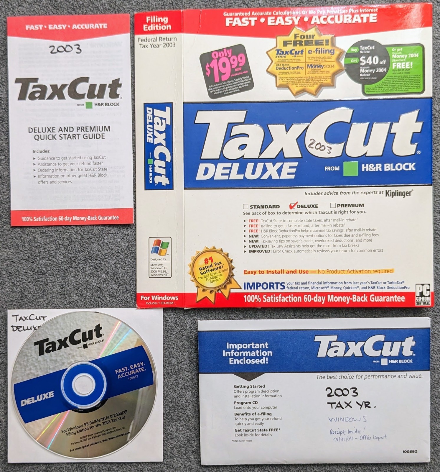 TaxCut Deluxe 2003 Federal Tax Year Software CD Windows 95 98 ME NT 4.0 2000 XP