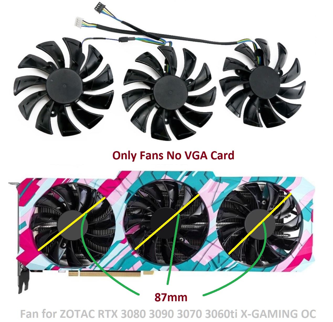 DC12V Graphics Card Cooling Fan for ZOTAC RTX3080 3090 3070 3060ti X-GAMING OC
