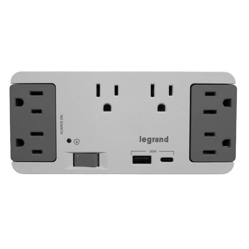 On-Q 6 Outlet Enclosure Surge Protector One Usb-A And One Usb-C Ac1062