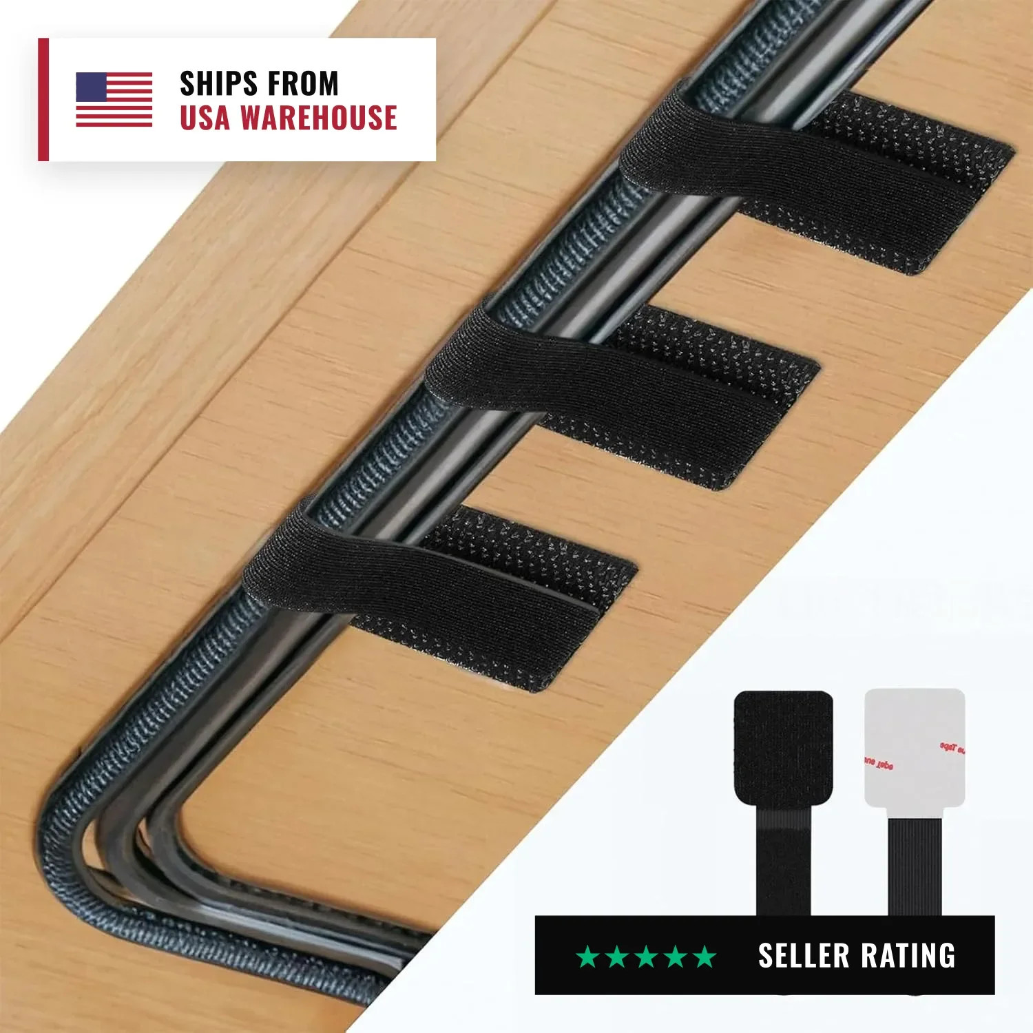 50 PCS Hook and Loop Cable Ties, Under Desk Cable Management, Black