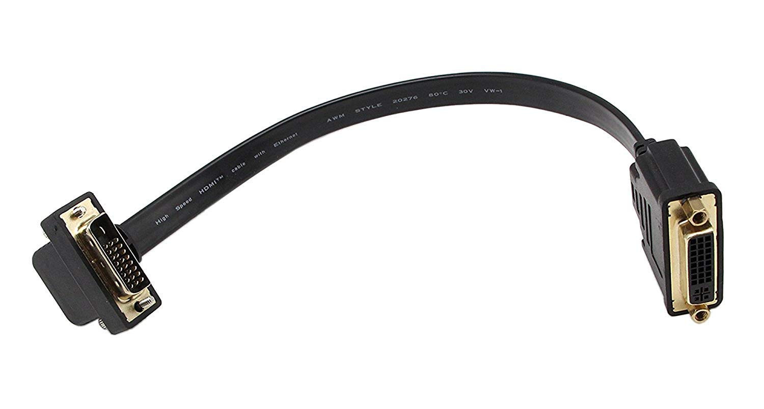 DVI Extension Cable, 1FT Flat Slim DVI-D Dual Link 24+1 Digital Video 90 Degree