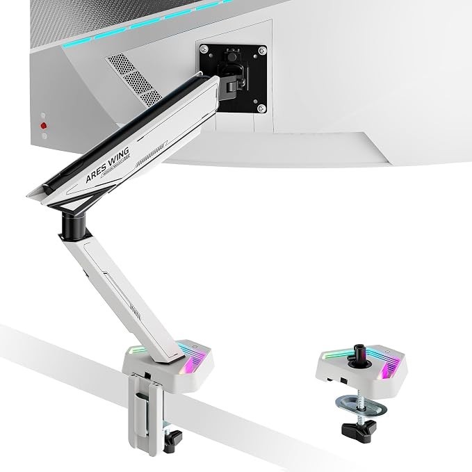 ARES WING RGB Single Monitor Arm Desk Mount Heavy Duty 17-45" Ultrawide White