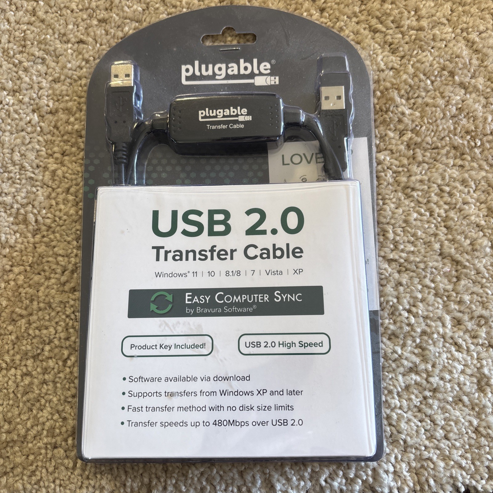 Plugable USB 2.0 Easy Transfer Cable for Windows 11 10 8.1/8 7 Vista XP - New
