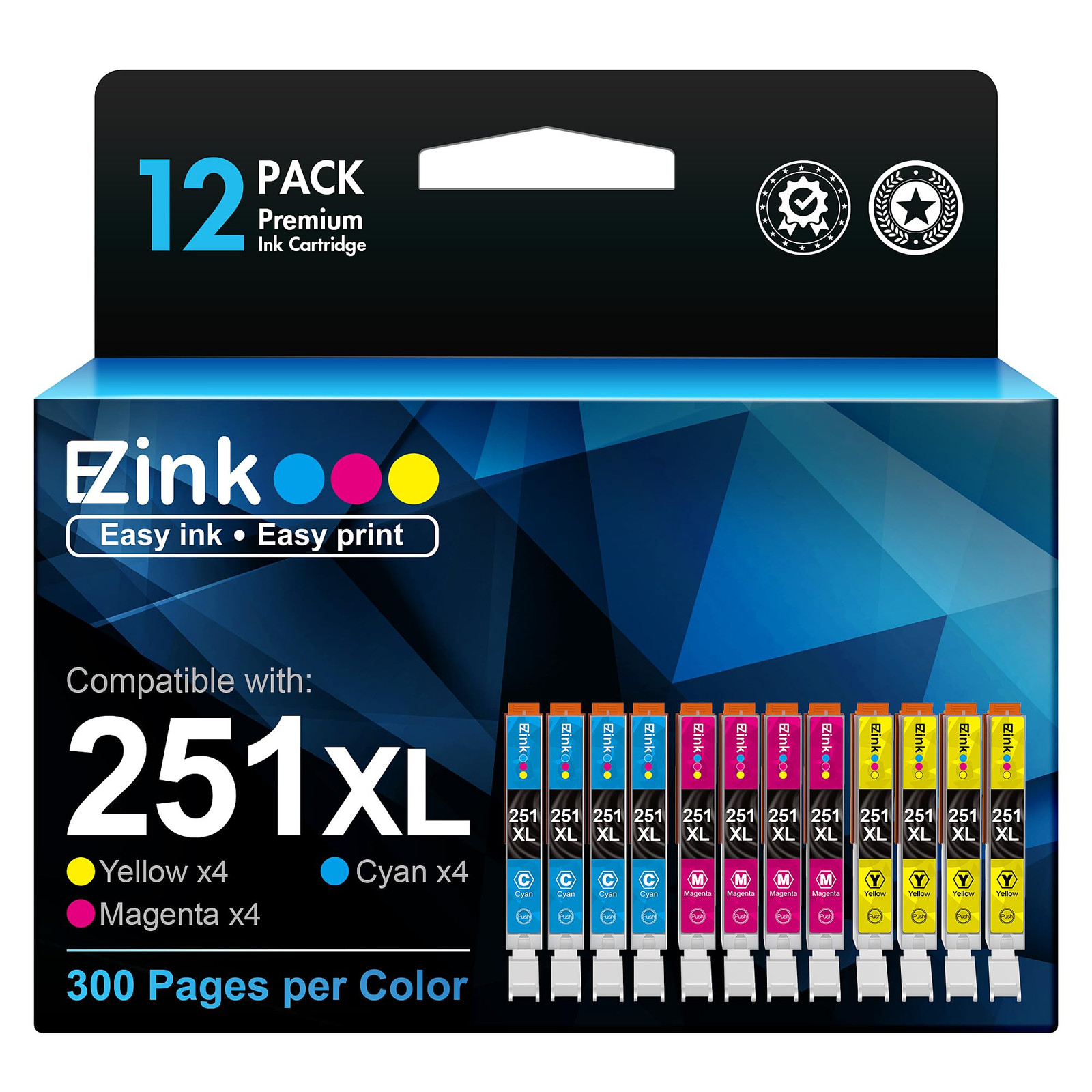E Z Ink 12 Pack Canon 251 CLI 251XL Ink Cartridges Cyan Magenta Yellow