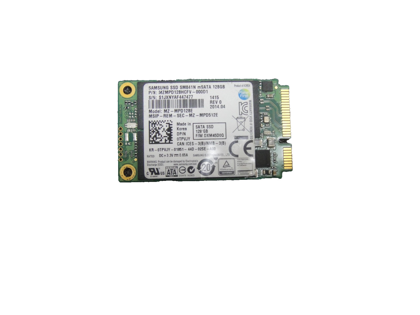 Samsung SSD SM841N mSATA 128GB Solid State Drive MZ-MPD128HCFV  P/N TPVJY
