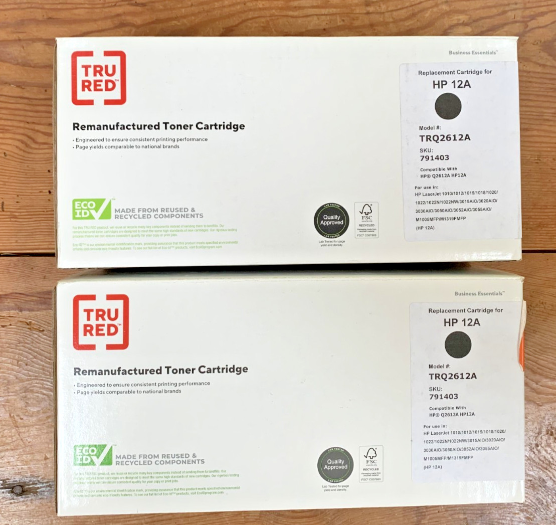 Tru Red Black Replacement Cartridges for HP 12A, New, Lot of 2