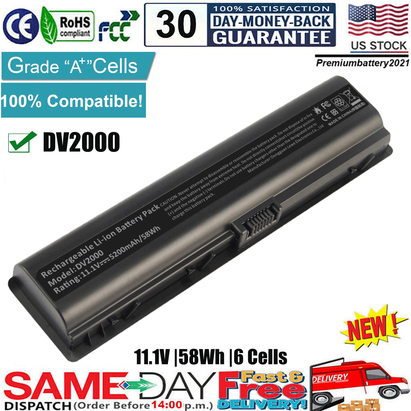 6 Cell Battery for HP Pavilion dv6000 dv2000 dv2200 dv2500 dv6100 dv6500 dv6700