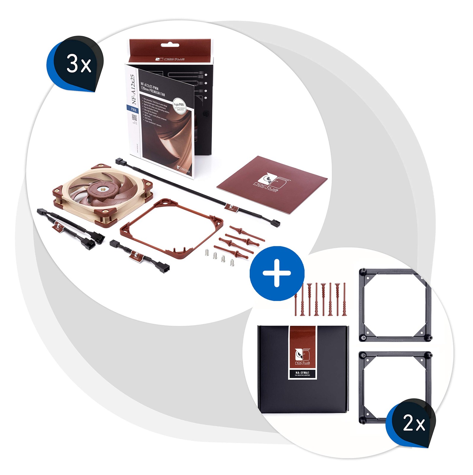 Noctua Bundle: 3X NF-A12x25 PWM + 2X NA-SFMA1, Set for 420mm Water Cooling...
