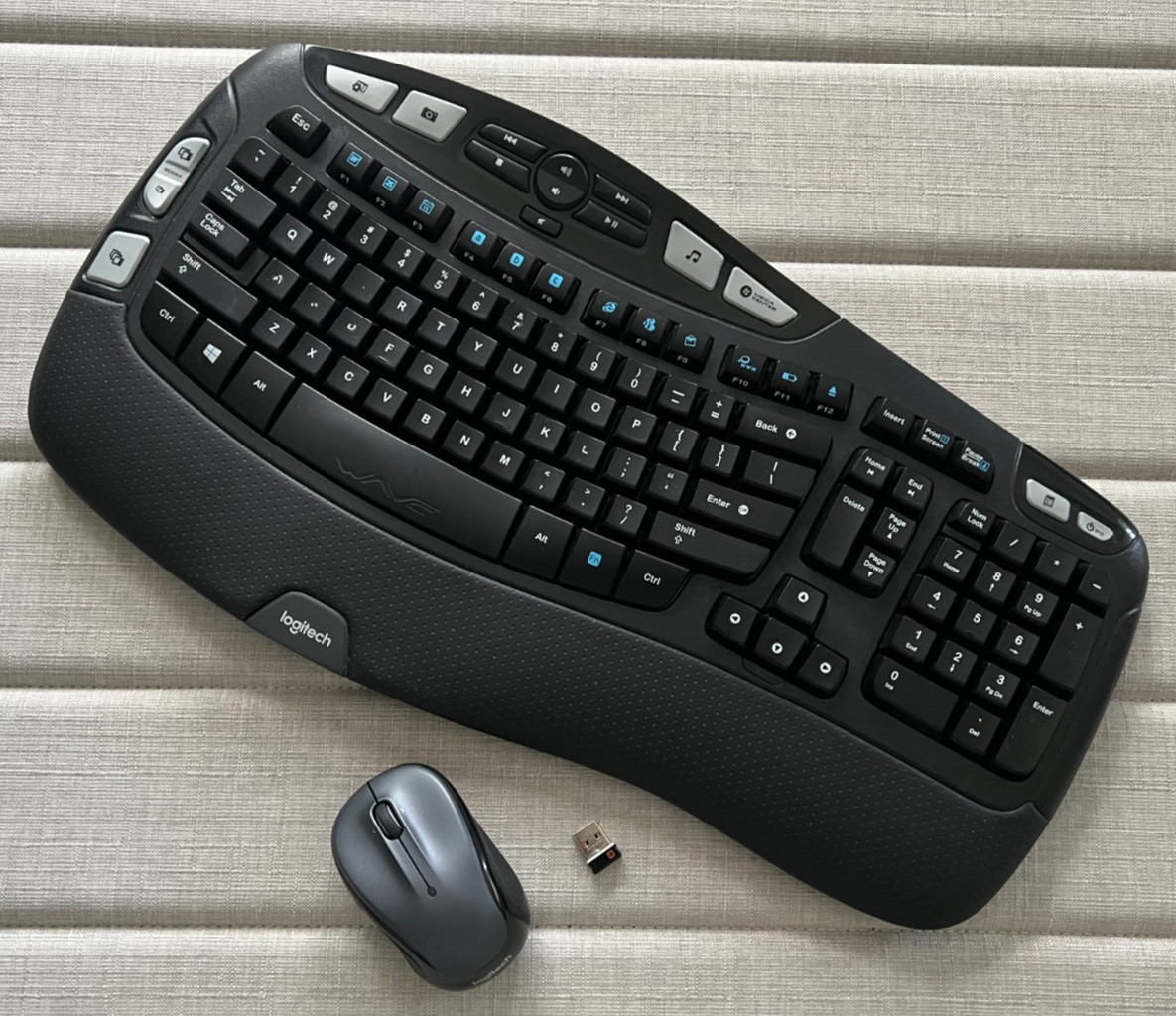 Logitech K350 Ergonomic Keyboard/Mouse M325S w/Dongle &New Batteries-TESTED Read