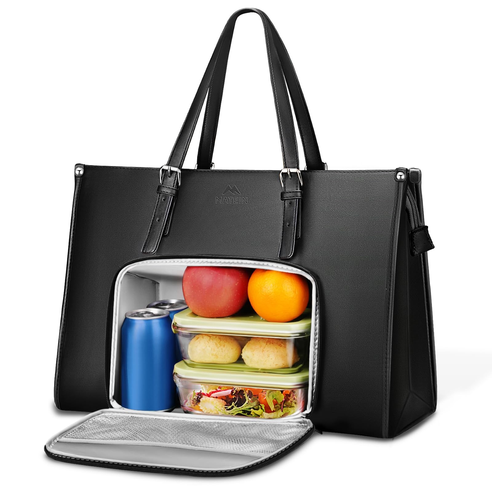 MATEIN Laptop Tote Bag with Insulated Lunch Compartment, 15.6 Inch, Black 