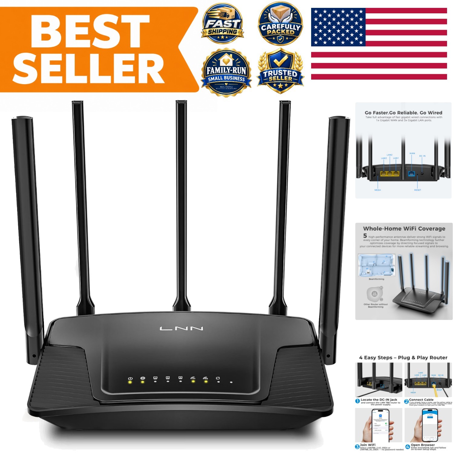 Dual-Band LNN-AX3000 WiFi 6 Router for Home: 2402Mbps & 20+ Device Support