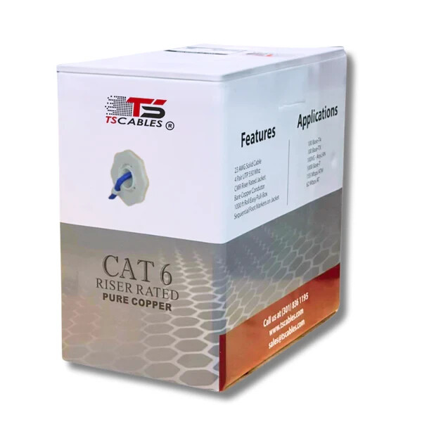 TSCables Cat6 RISER 100% SOLID BARE COPPER CMR CABLE 1000FT 550Mhz in 3 colors