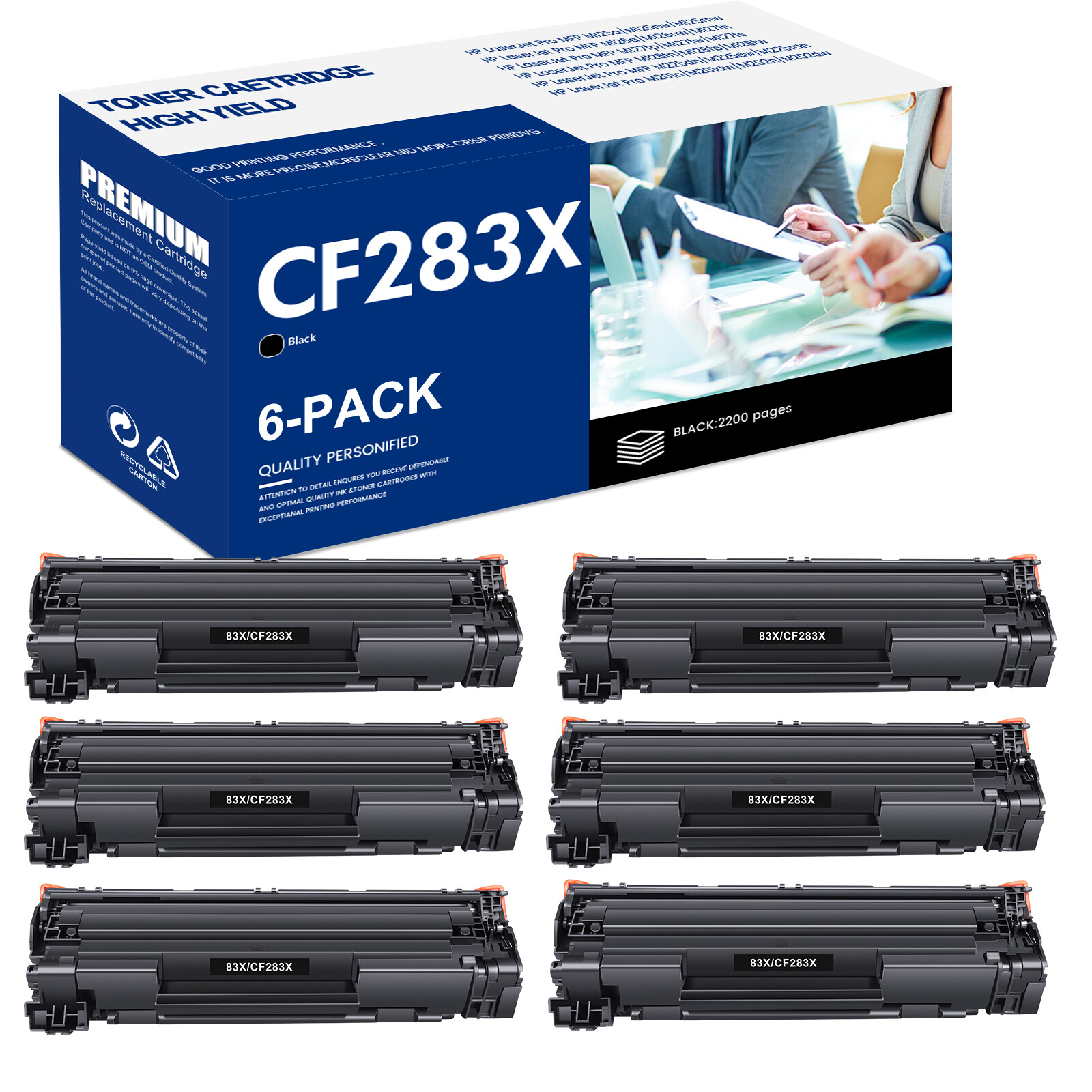 6 PACK For HP CF283X 83X Toner Cartridge LaserJet Pro M202dw M202n Printer