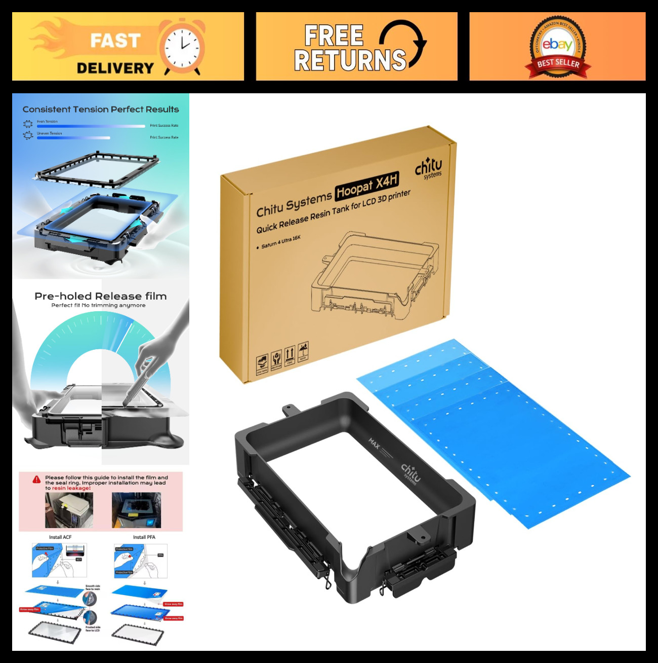 Quick Release Resin Vat for 16K 3D Printers - Fits ELEGOO Saturn, 3Pcs PFA Film