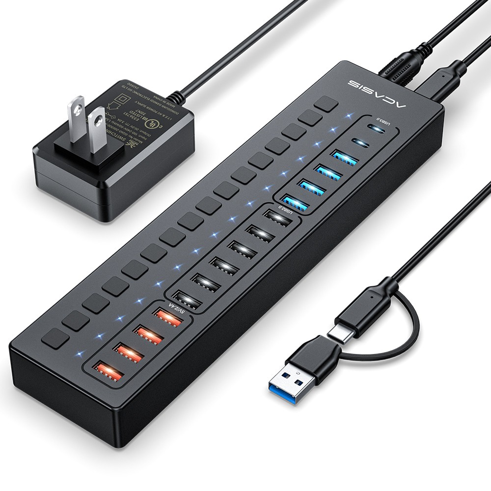 Acasis 5Gbps Powered USB 3.0 Hub 16 Port On/Off Switch High Speed Splitter