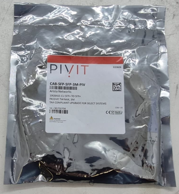 Pivit (Arista) CAB-SFP-SFP-3M-PIV 10GBASE-CU SFP+ to SFP+ 3m Twinax Cable