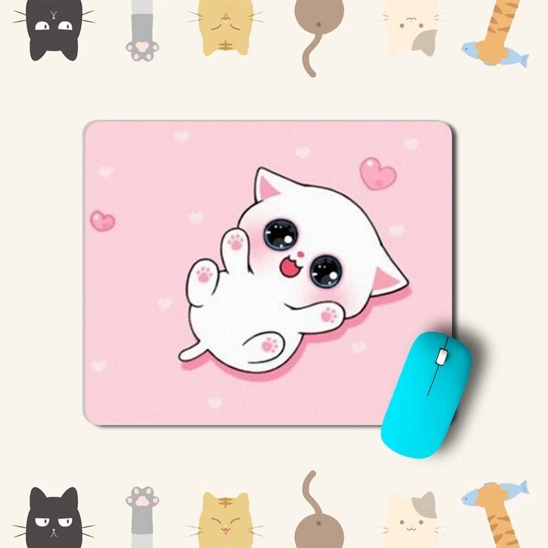 Pink & White Cute Cartoon Cat Design Mouse Pad - Pink Cat Mouse Pad