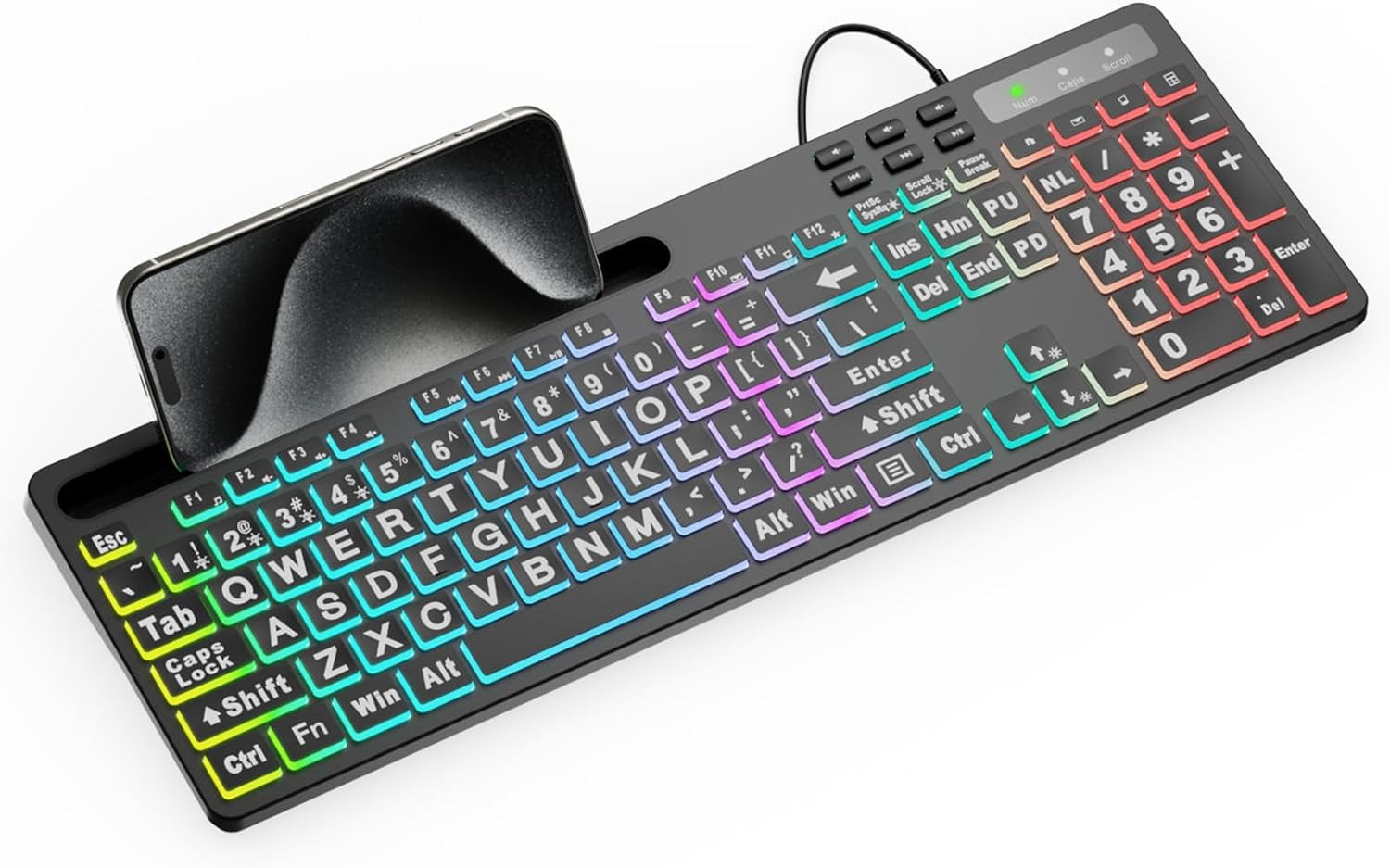 Large Print Backlit Keyboard, WK712 Wired Computer Keyboards with 7 Colors & 11