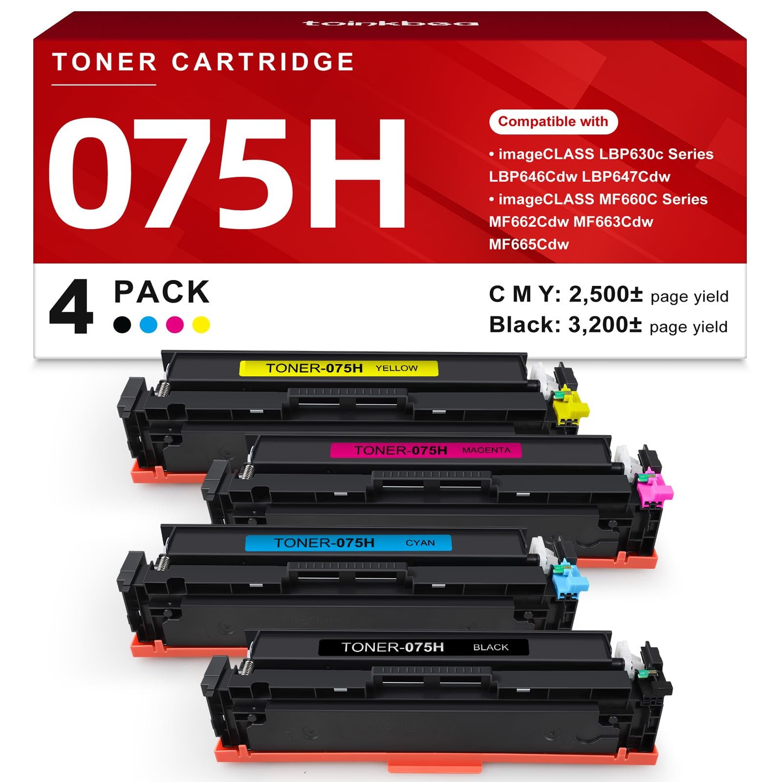 ** NEW Canon Toner | 075H / 075 | Black/Color | High Yield | Compatible | 4-Pack