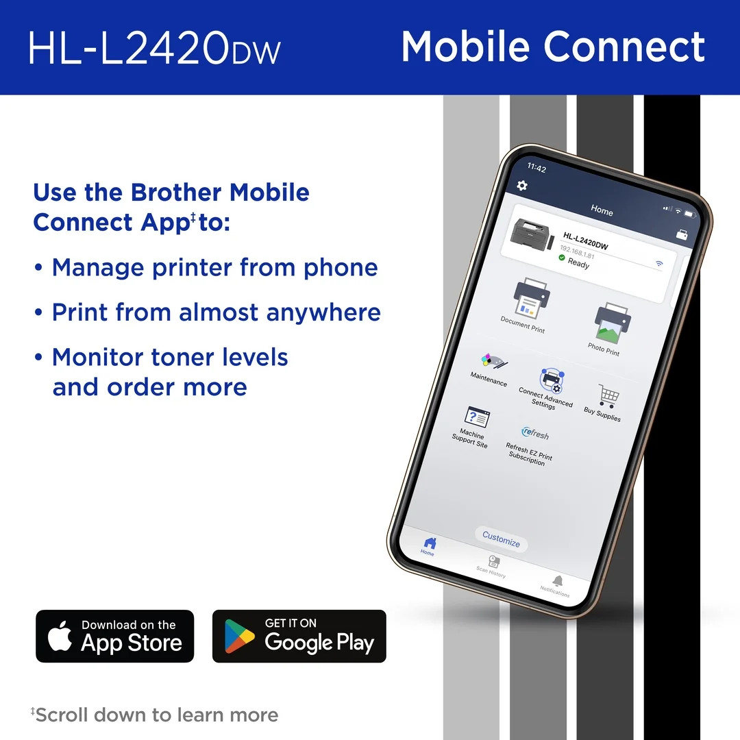 HL-L2420DW Wireless Compact Monochrome Laser Printer with Duplex, Mobile Prin...