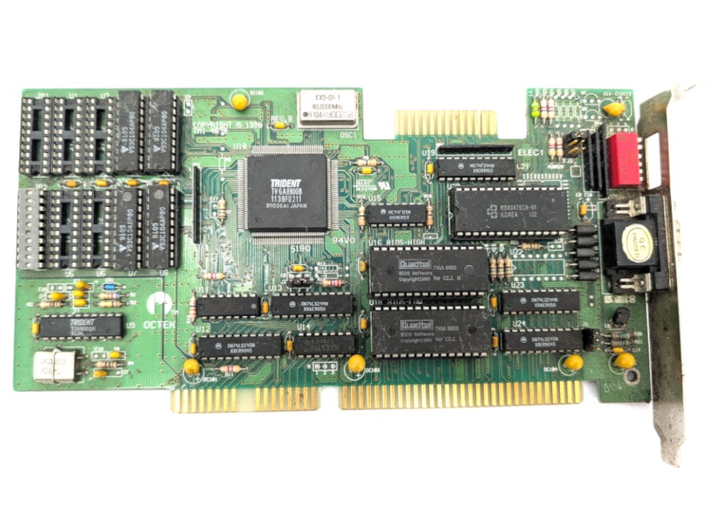 Trident TMI 4820 TVGA8900B VGA Chip Isa 16-Bit Graphics Card 1MB GPU Vintage