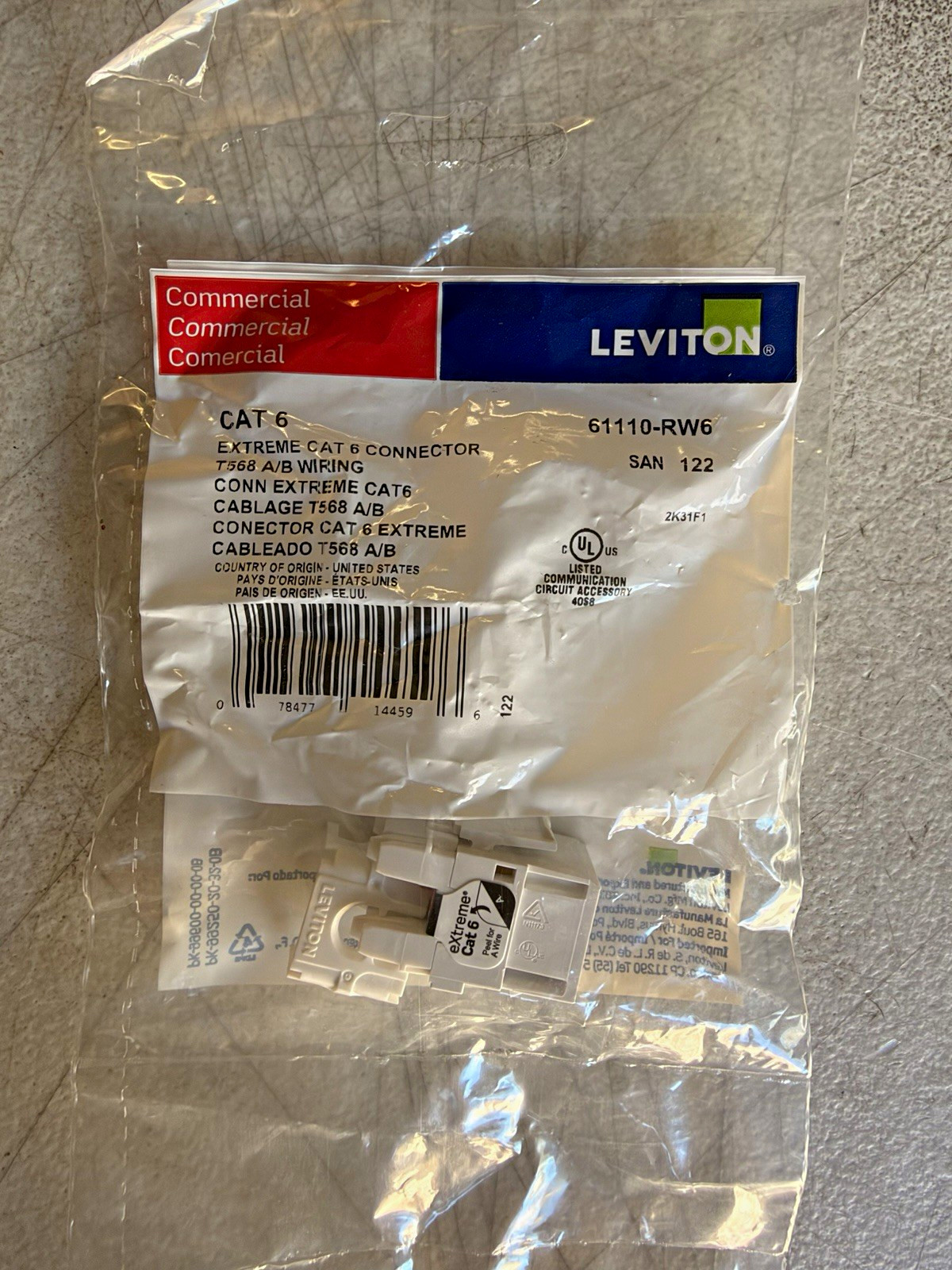Leviton 61110-RW6 Cat 6 RJ-45 Female Connector T568A/B Gold White (10 pc)